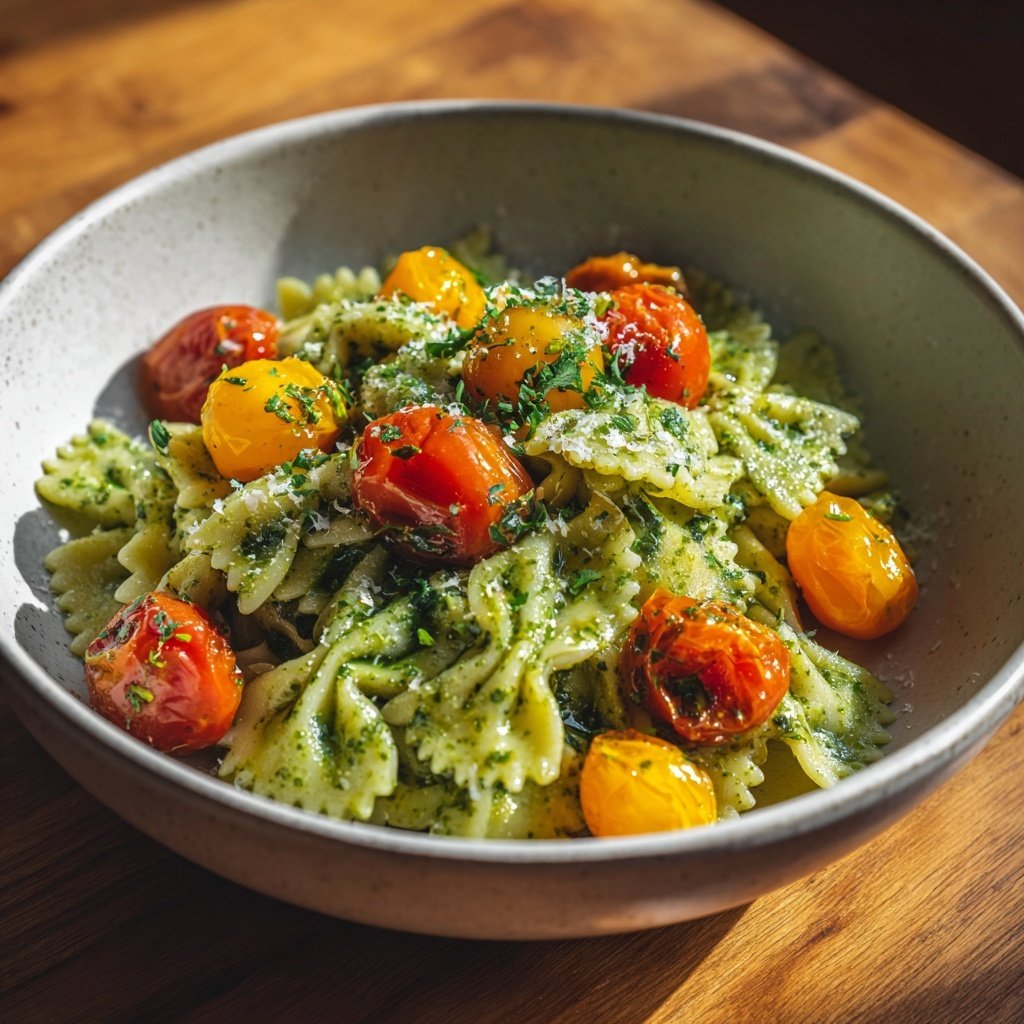 Bow Tie Pasta With Pesto And Cherry Tomatoes