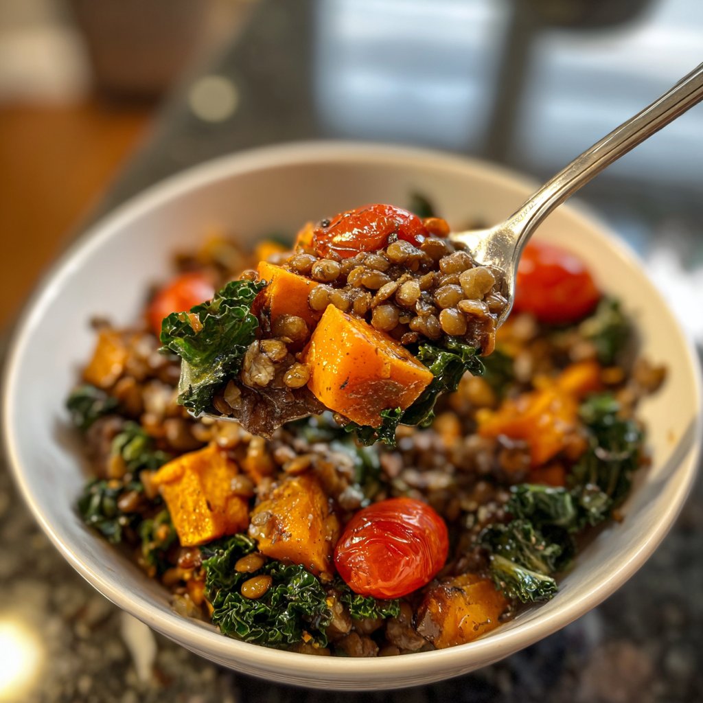 Roasted Veggie Lentil Grain Bowl