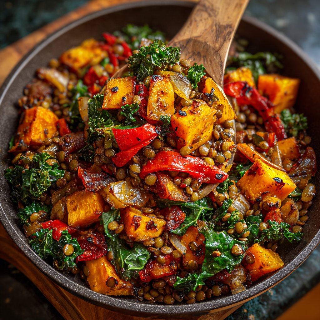Roasted Veggie Lentil Skillet