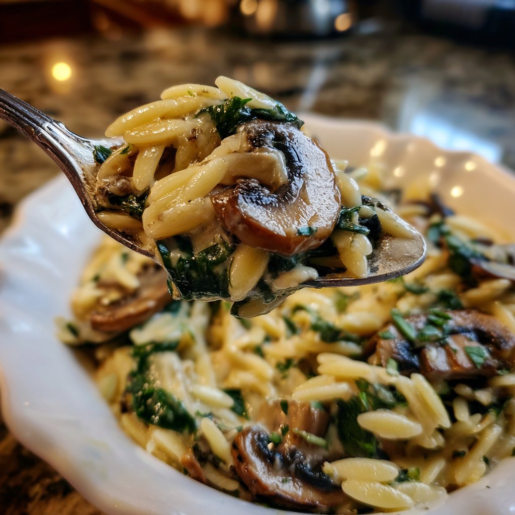 Creamy Spinach Mushroom Orzo